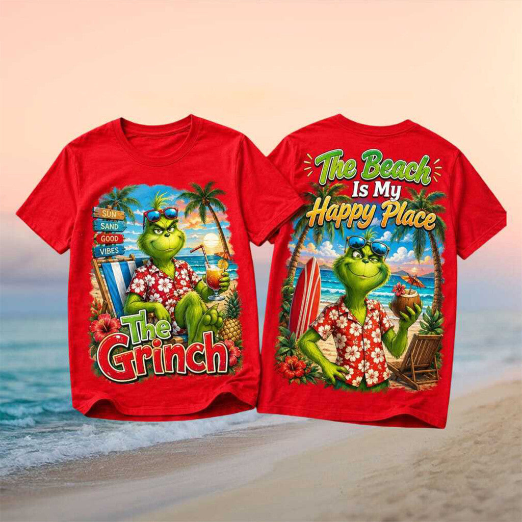 The Grinch Beach Summer Vacation Shirt The Beach Is My Happy Place The Grinch Merch Fan Gear - Merchluma