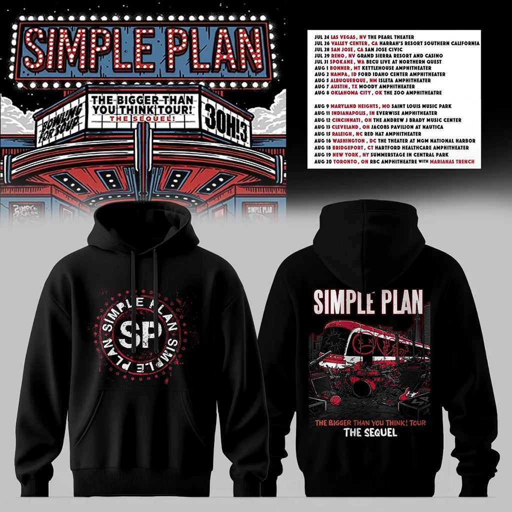 Simple Plan Merch The Bigger Than You Think Tour The Sequel Hoodie Black Gifts For Rock Fans - Merchluma
