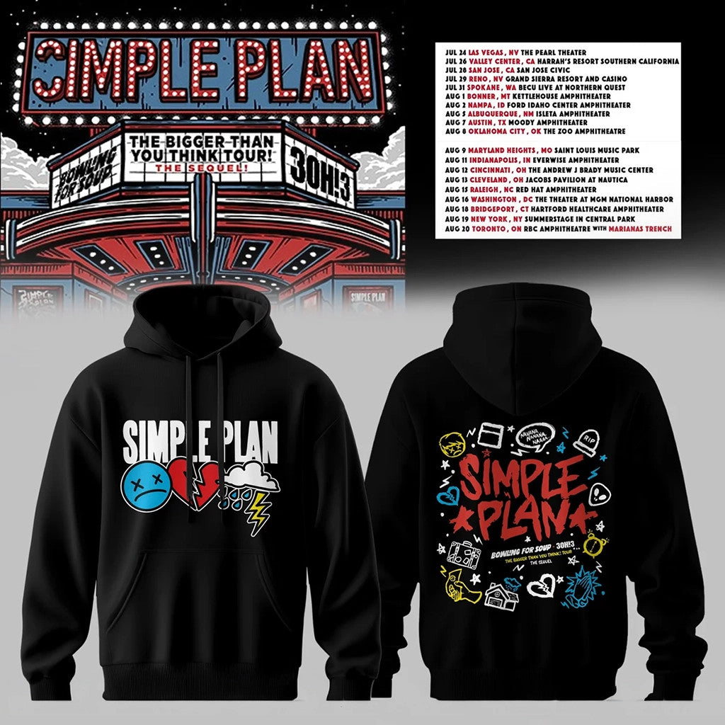 Simple Plan The Bigger Than You Think Tour Hoodie Black Simple Plan Merch Gifts For Friends - Merchluma