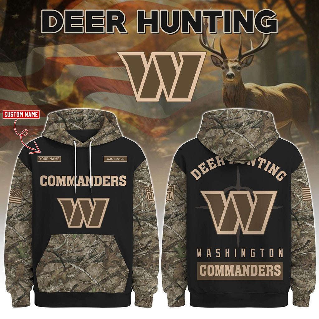 Custom Washington Commanders Deer Hunting Camo Hoodie Commanders Merch Gifts For Him - Merchluma