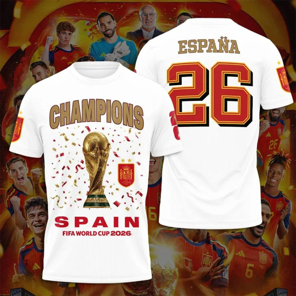 Spain FIFA World Cup Champions 2026 Shirt White Espana 2-Star Champions Merch Gift For Brother - Merchluma