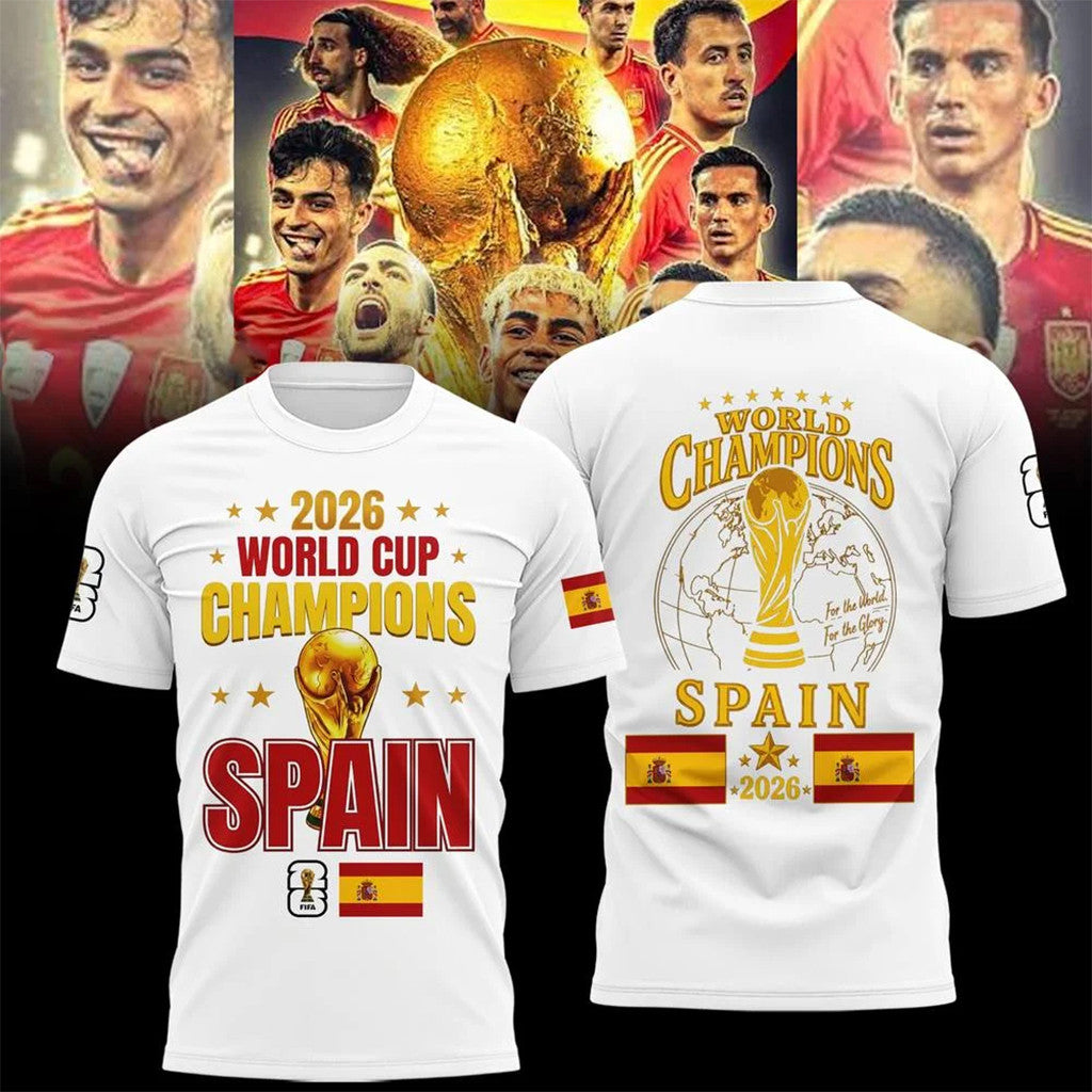 Spain FIFA World Cup Champions 2026 Shirt White Spain World Champions Merch Present For Fans - Merchluma