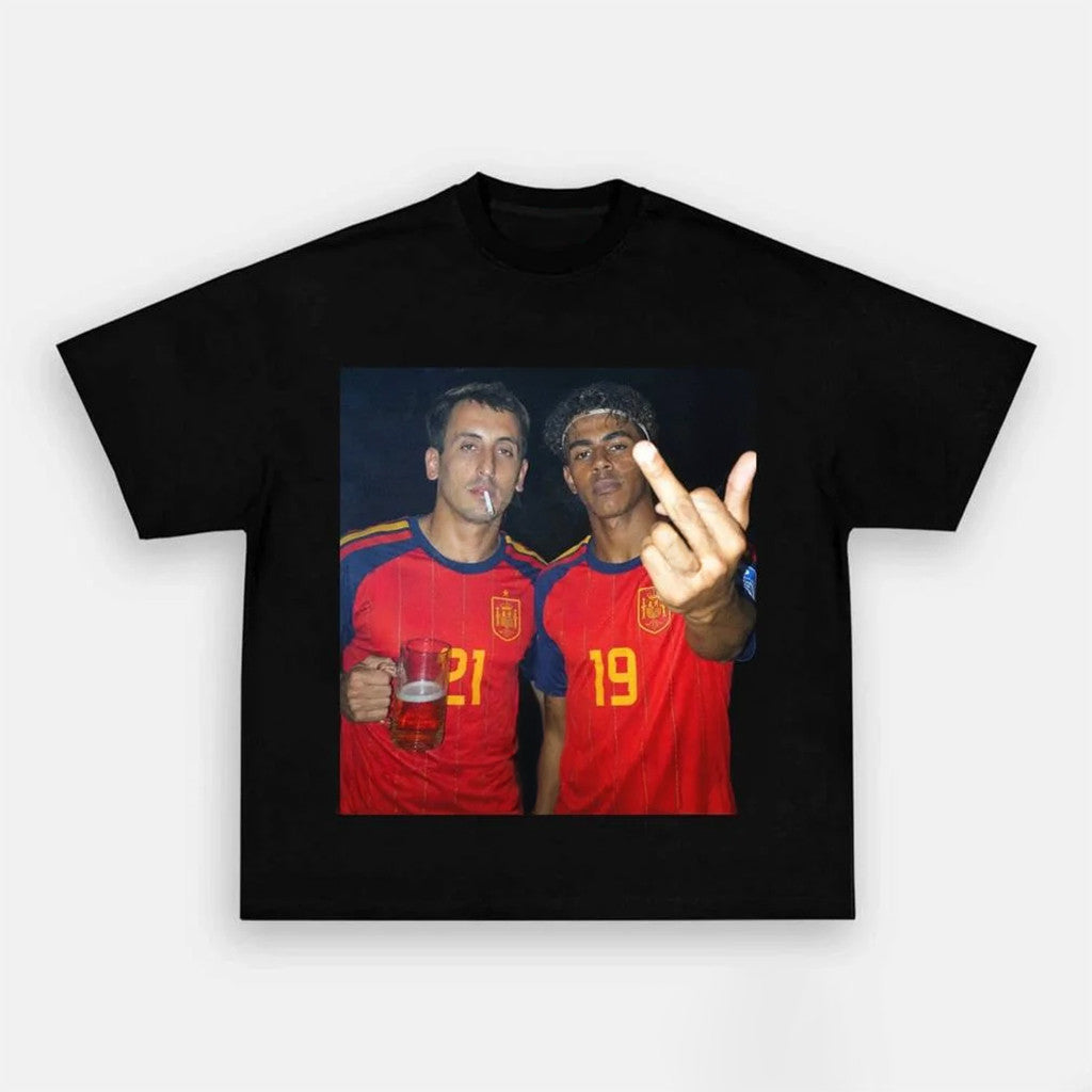 Lamine Yamal And Mikel Oyarzabal Drunk Middle Finger Meme T-Shirt Spain World Cup 2026 Merch - Merchluma