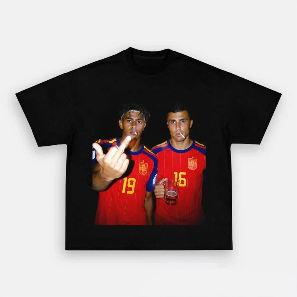 Spain Football Rodri X Lamal Drunk Middle Finger T-Shirt Black Football Meme Shirt Funny Gifts - Merchluma