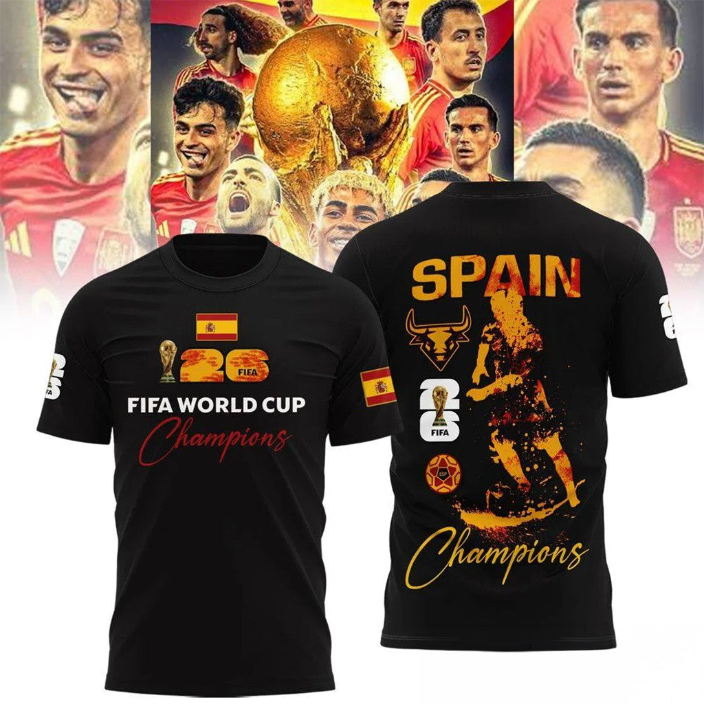 Spain National Football Team 2026 World Cup Champions Shirt Spain FIFA Winner Merch Black - Merchluma