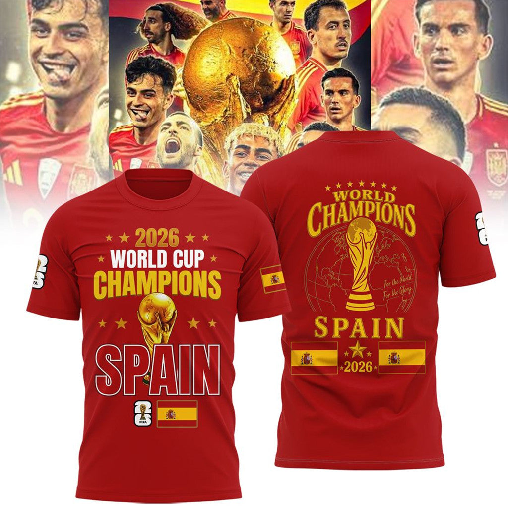 Spain National Football Team 2026 World Cup Champions Shirt Red Spain World Champions Merch - Merchluma
