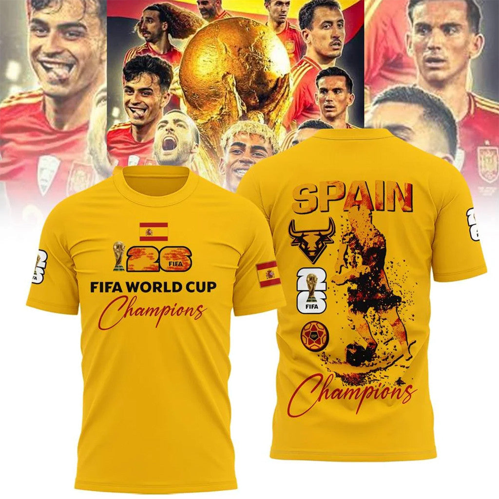 Spain FIFA World Cup Champions 2026 Shirt Yellow Spain Champions Merch Winner Shirt Fan Gear - Merchluma