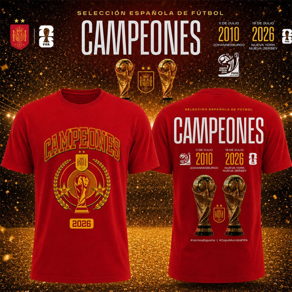 Spain National Team Victory Celebration World Cup Champions 2026 Shirt Spain 2-Star Winner Merch - Merchluma