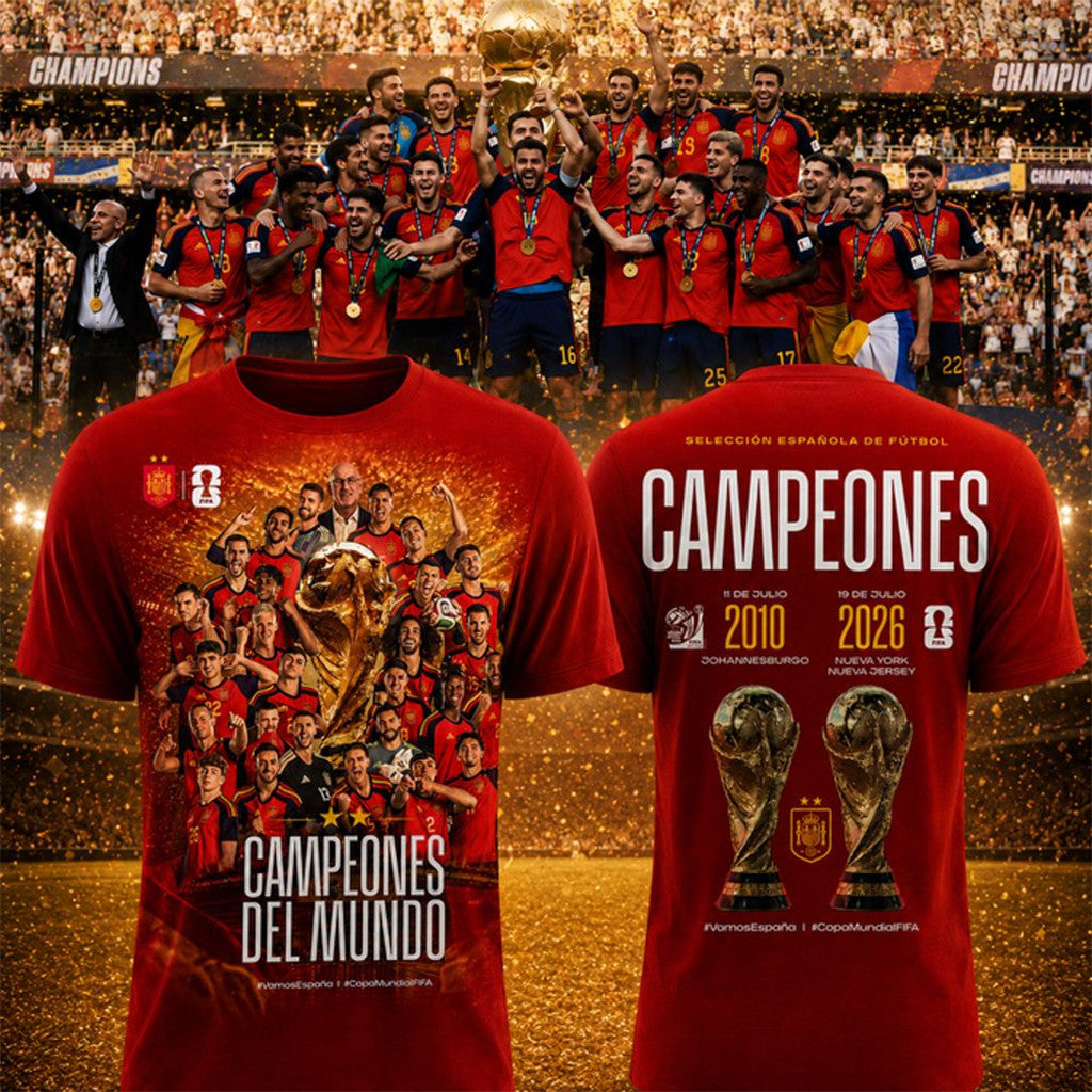Spain Soccer World Champions 2026 T-Shirt Campeones Del Mundo Shirt Spain 2-Star WC Champions - Merchluma