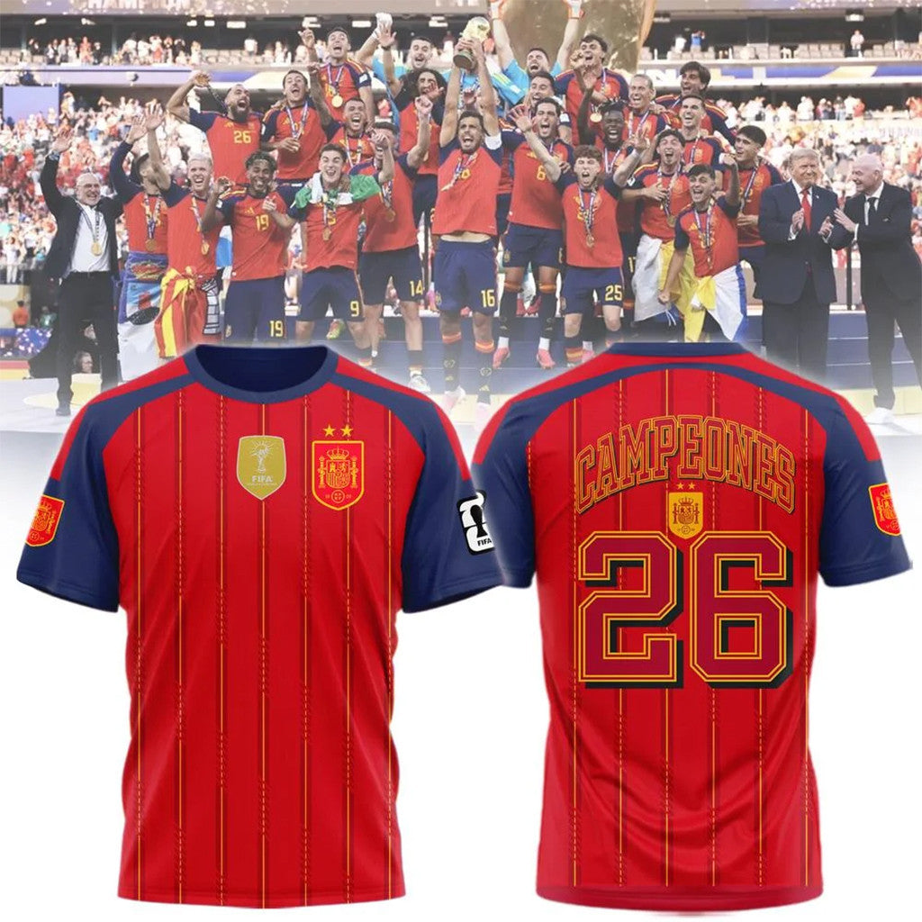 Spain 2026 World Cup Campeones Soccer Jersey Spain 2-Star FIFA Champions Merch Football Fan Gear - Merchluma