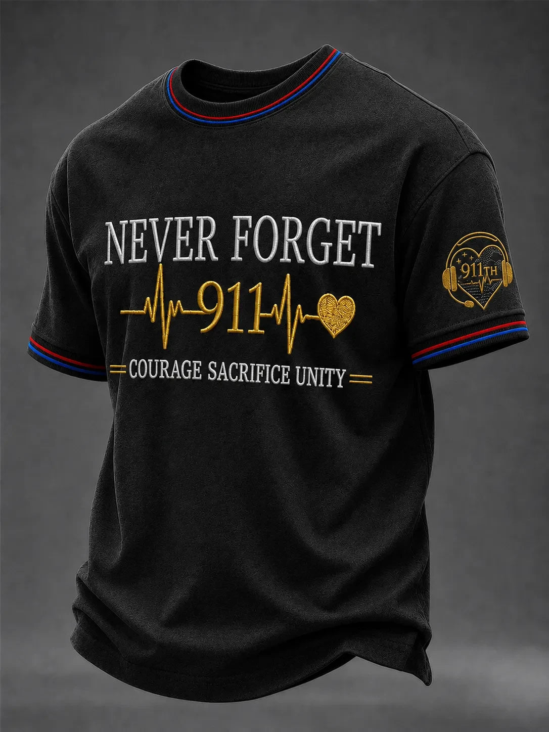 Never Forget 911 Heartbeat T-Shirt Courage Sacrifice Unity Merch Proud American Hero Gift - Merchluma
