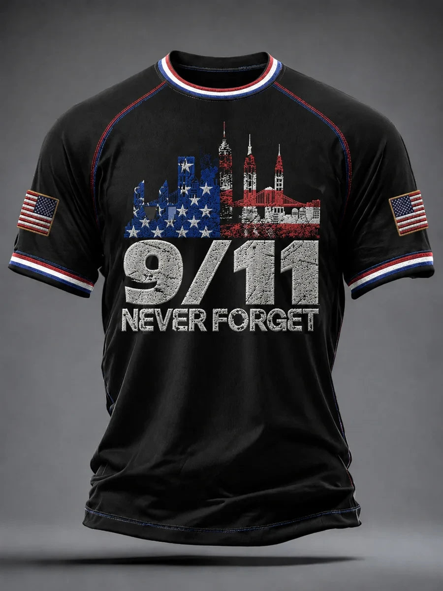 911 We Will Never Forget 25th Anniversary T-Shirt Twin Towers 911 Memorial Shirt Patriot Day Gift - Merchluma