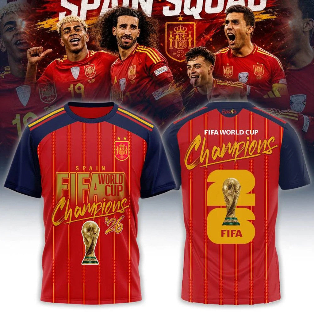 Spain World Cup 2026 Champions Jersey Shirt Spain 2-Star FIFA WC Champions Merch Red Fan Gifts - Merchluma