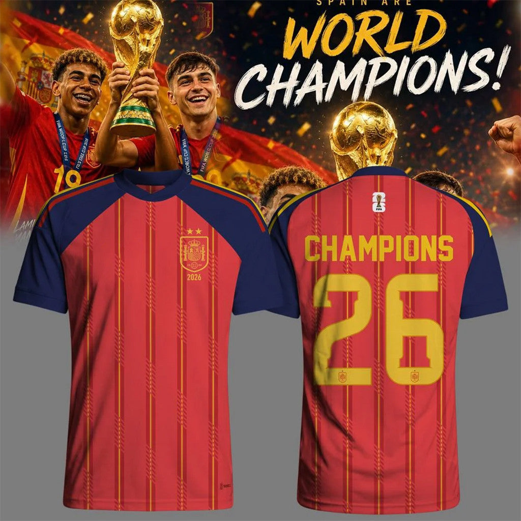 Spain World Cup Champions 2026 Jersey Shirt 2-Star Spain FIFA Winner Merch Gift For Fans - Merchluma