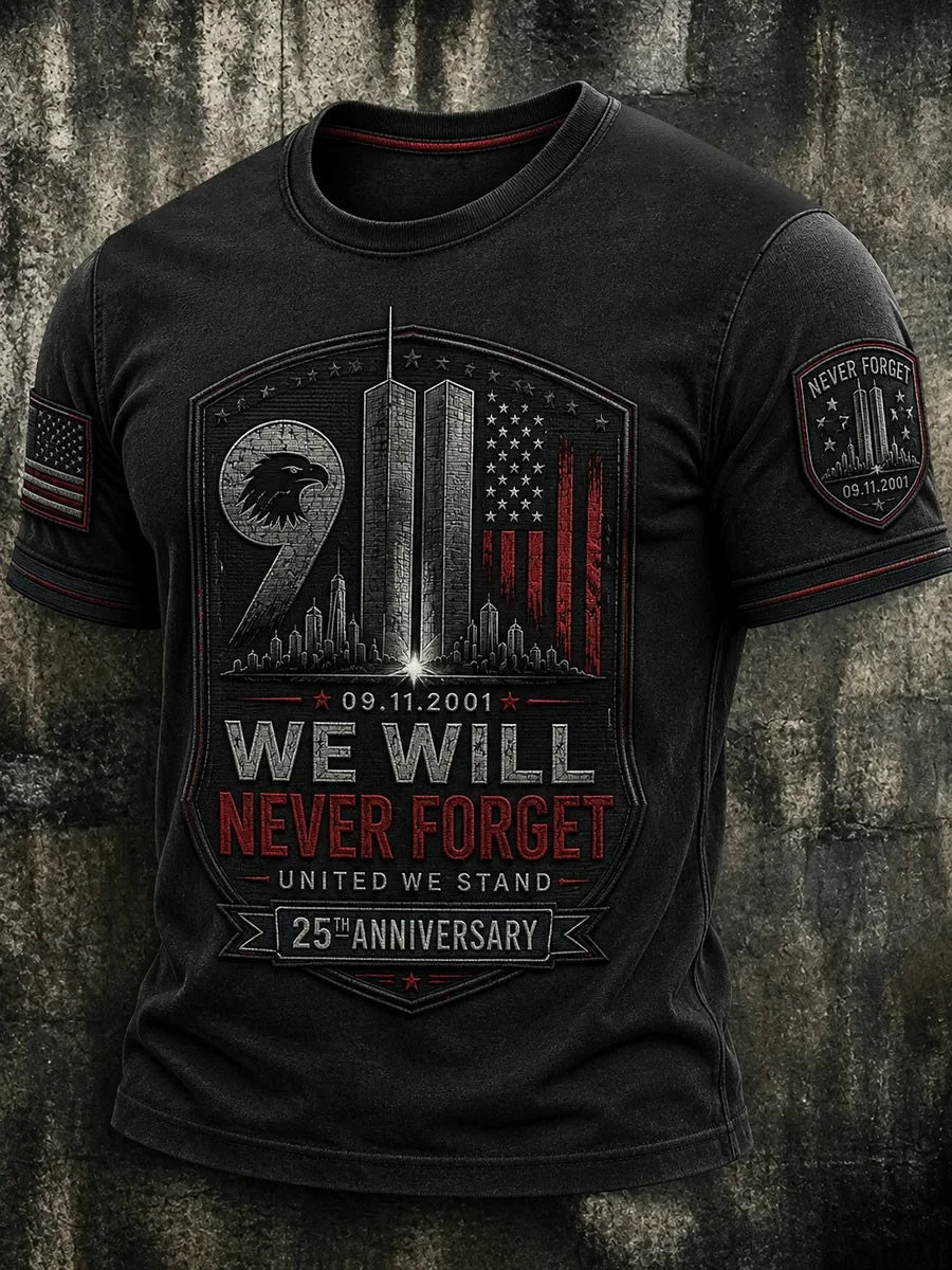 9-11 We Will Never Forget T-Shirt 25 Years Remembrance Merch Patriot Day Clothing - Merchluma