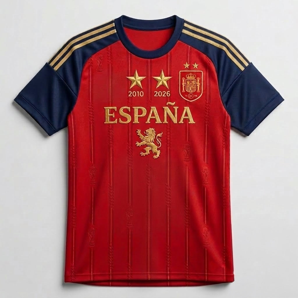 Spain World Cup Champions 2026 Merch Two Stars Home Jersey Spain Victory Clothing For Fans - Merchluma