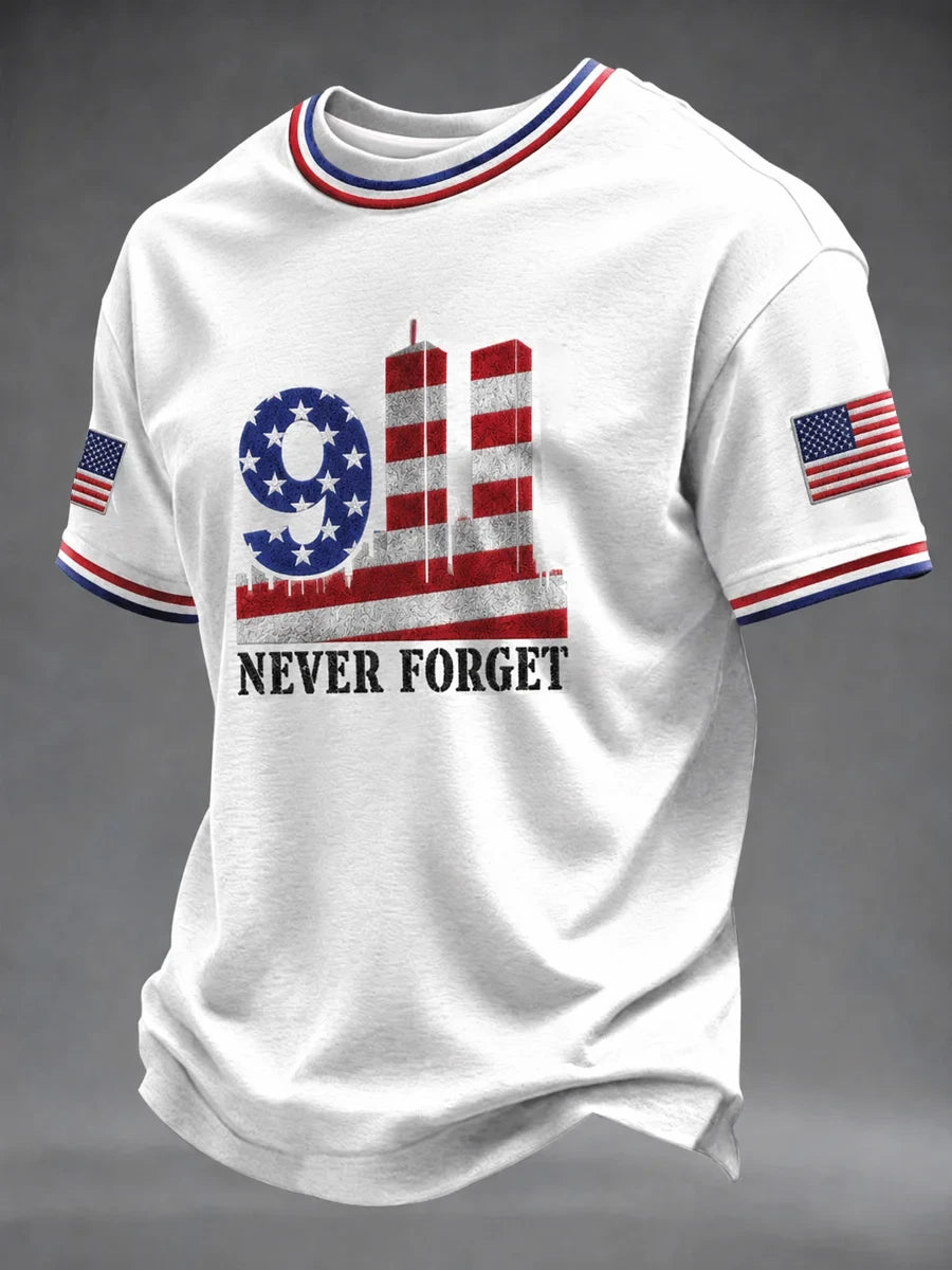911 Never Forget American Flag T-Shirt 2001 2026 25th Anniversary Merch Patriot Day Gear - Merchluma