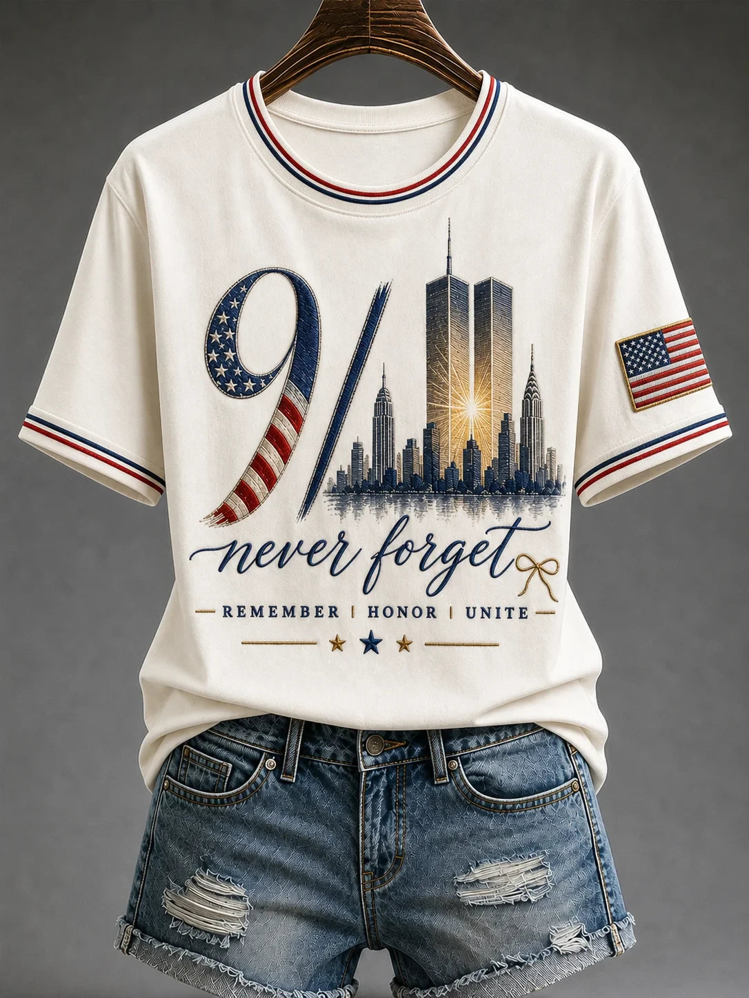 911 Never Forget 25th Anniversary Twin Towers T-Shirt Remember Honor Unite Shirt Her Gifts - Merchluma