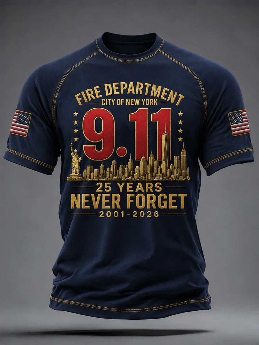 Fire Department 911 Never Forget T-Shirt 25 Years Anniversary Merch America Patriot Day Gift - Merchluma
