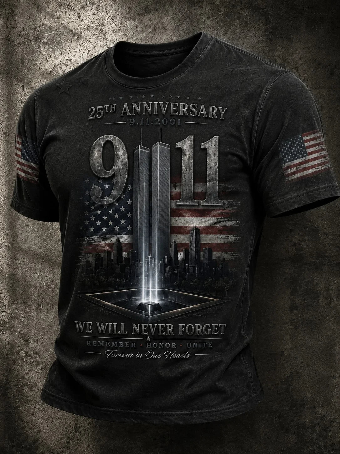 25th Anniversary 911 We Will Never Forget T-Shirt 2001-2026 Merch Gifts For Patriot Day - Merchluma