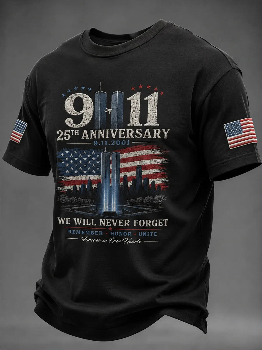 9-11 We Will Never Forget 25th Anniversary T-Shirt 911 Memorial Shirt Patriot Day Gift For Dad - Merchluma
