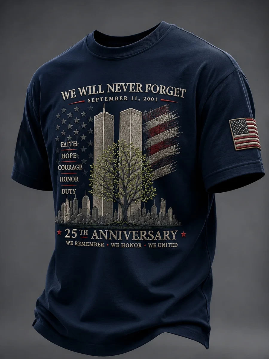 911 We Will Never Forget T-Shirt 25 Years Anniversary Shirt 343 Fireman Memorial Apparel - Merchluma