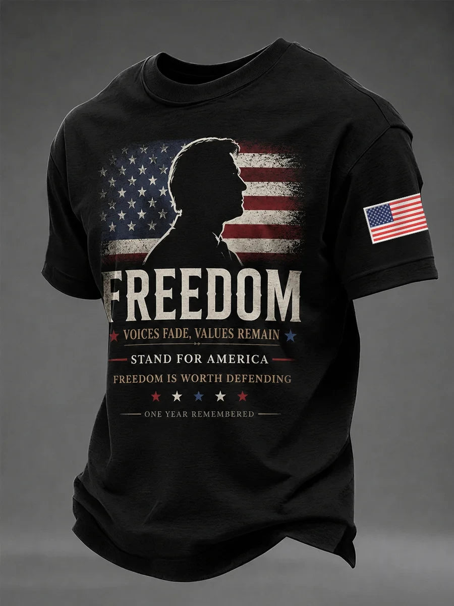 Freedom Stand For America Voices Fade Values Remain T-Shirt Patriotic Gifts For Him - Merchluma