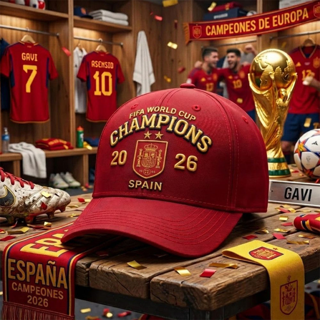 Spain FIFA World Cup Champions 2026 Hat Embroidered FIFA 2-Star Winners Merch Gift For Fans - Merchluma