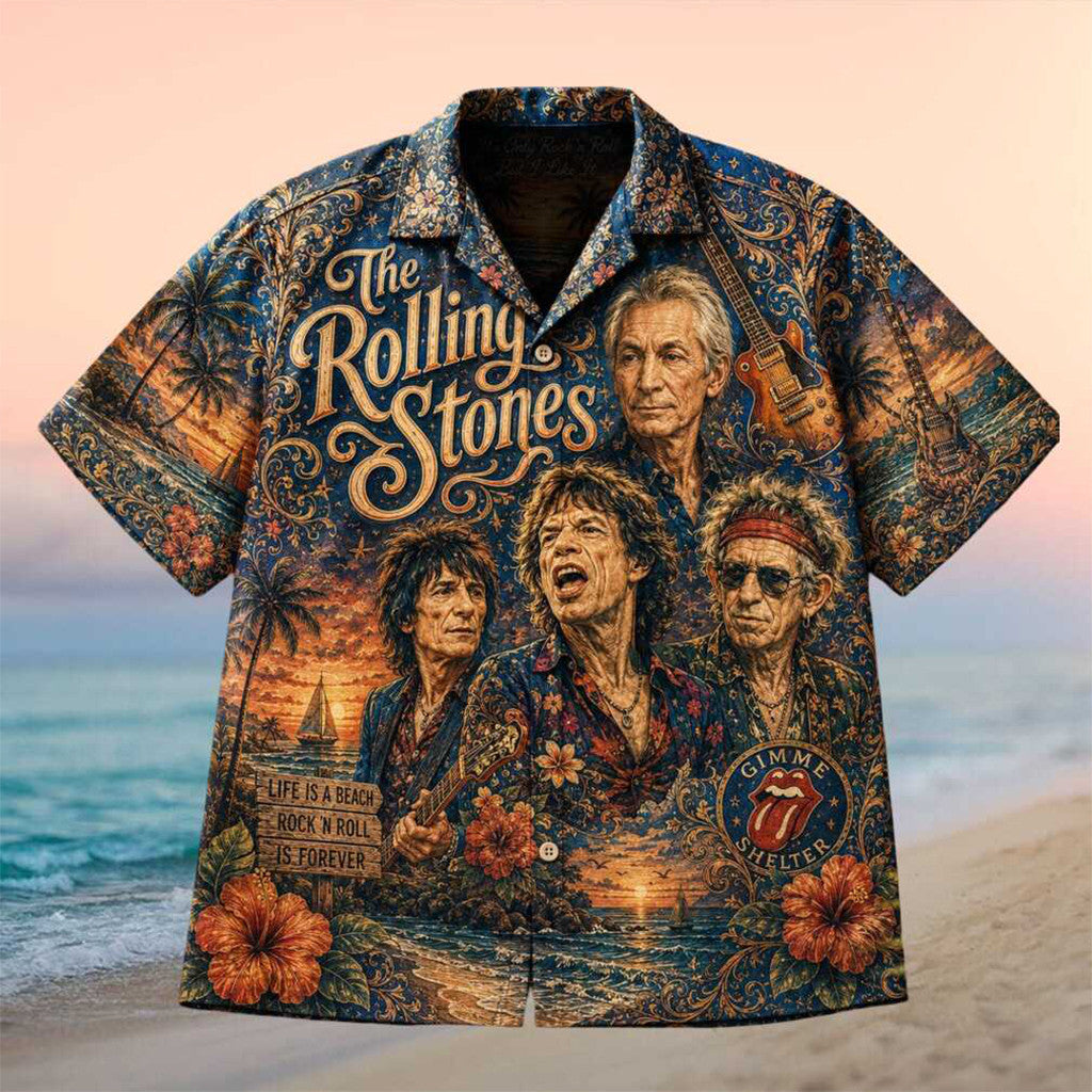 The Rolling Stones Gimme Shelter 2026 Hawaiian Shirt Life Is A Beach Rock n Roll Is Forever Shirt - Merchluma