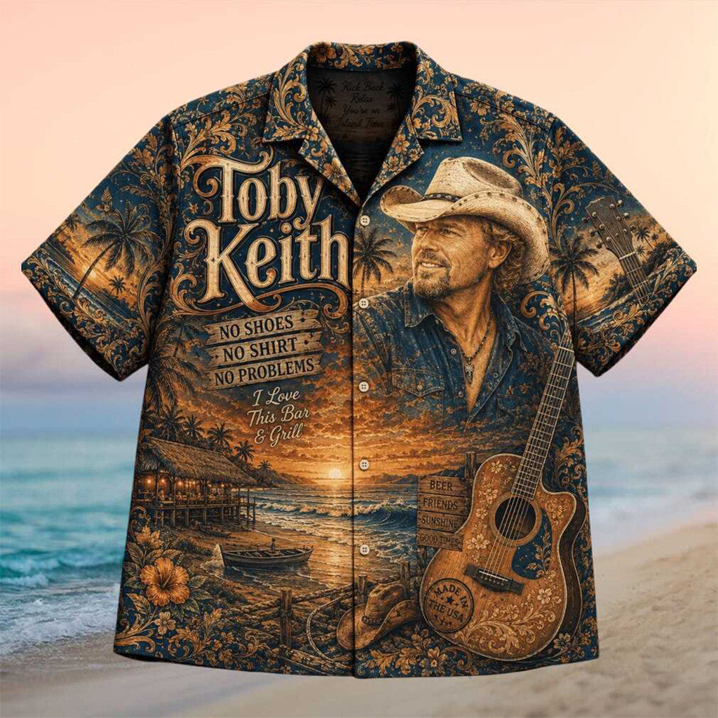 Toby Keith Island Time Retro Hawaiian Shirt No Shoes No Shirt No Problems Toby Keith Merch - Merchluma