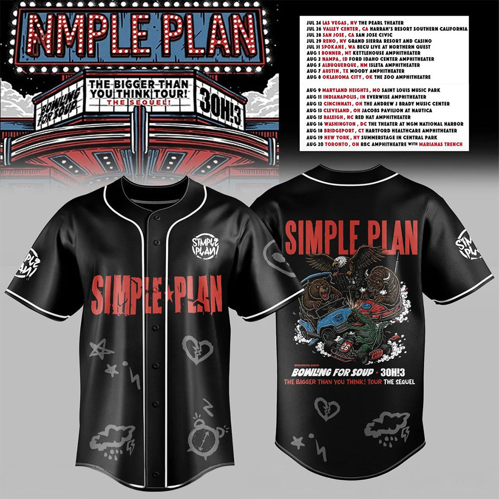 Simple Plan The Bigger Than You Think Tour The Sequel Jersey Black Simple Plan Merchandise - Merchluma