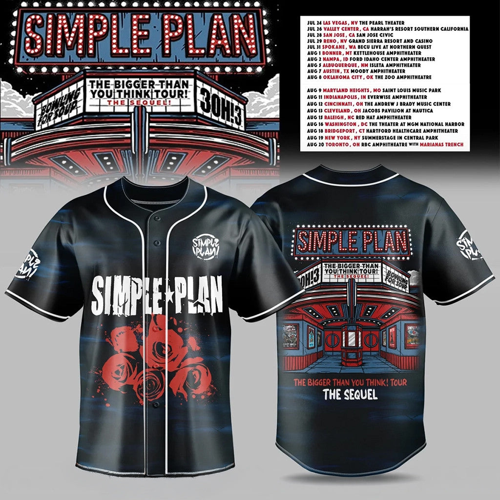 Simple Plan The Bigger Than You Think Tour The Sequel Rose Jersey Black Simple Plan Merch - Merchluma