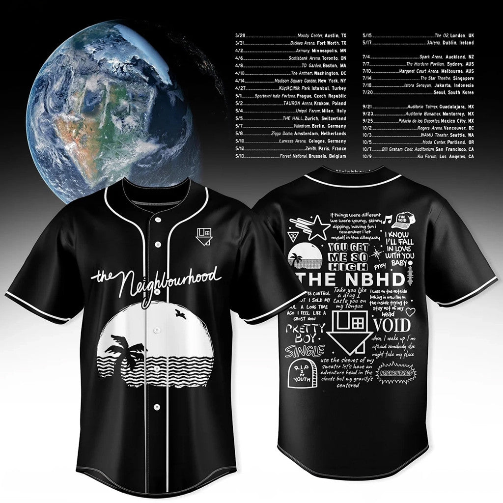 The Neighbourhood Merch THE WOURLD TOUR Baseball Jersey Black The NBHD Apparel Gift For Fan - Merchluma