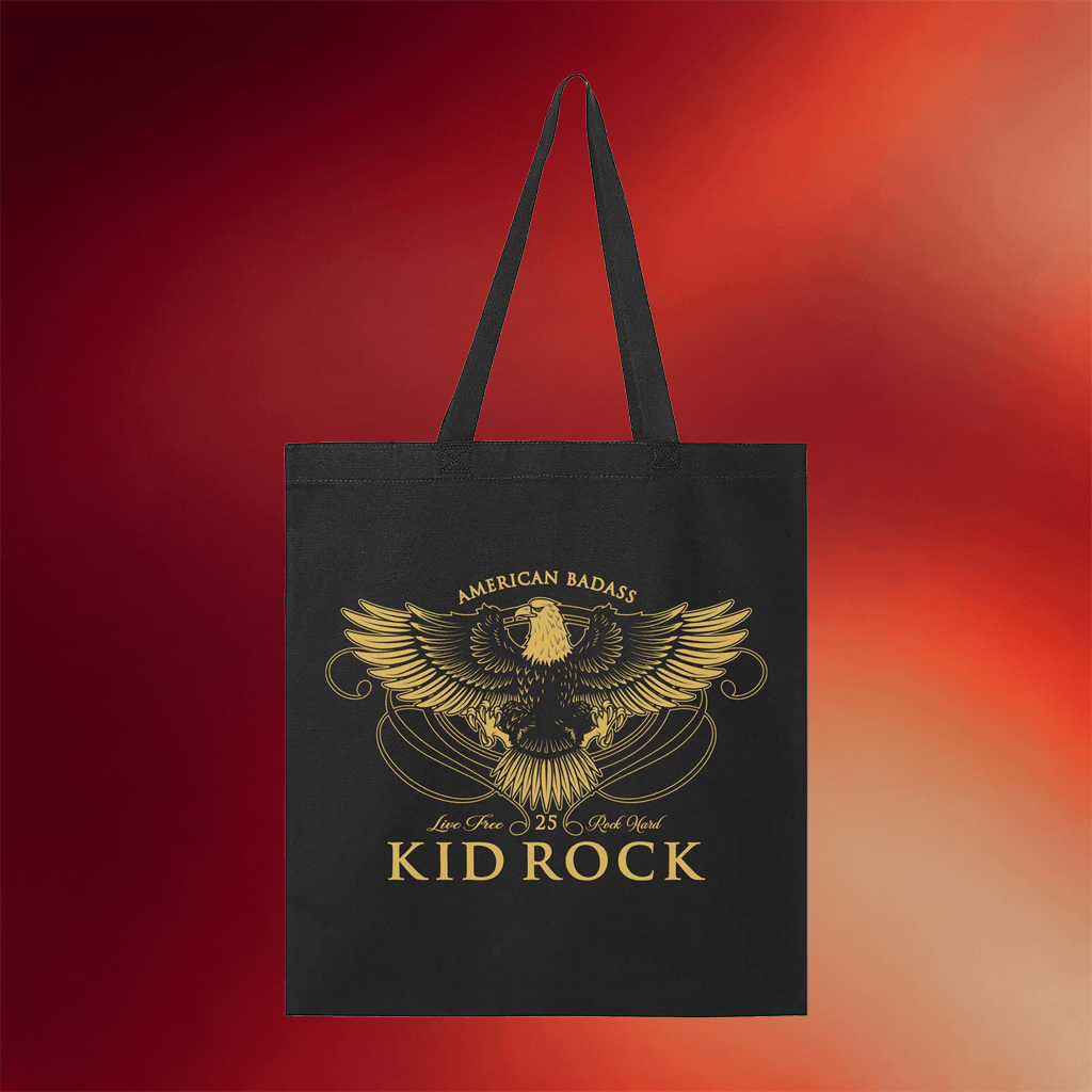 Kid Rock Merch 2026 Gold Eagle Black Tote Bag American Badass Handbags Gifts For Fans - Merchluma