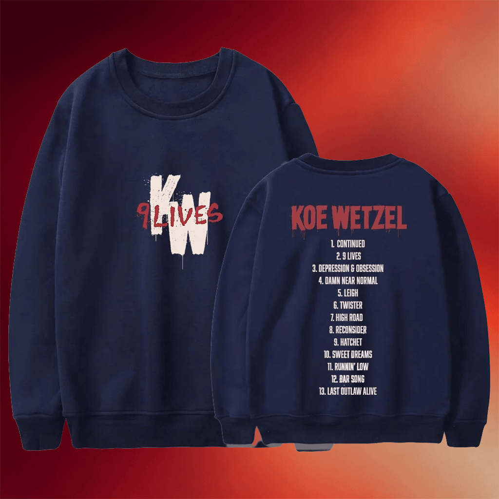 Koe Wetzel Merch 2026 Koe Wetzel 9 Lives Tour Sweatshirt Presents For Music Lovers - Merchluma
