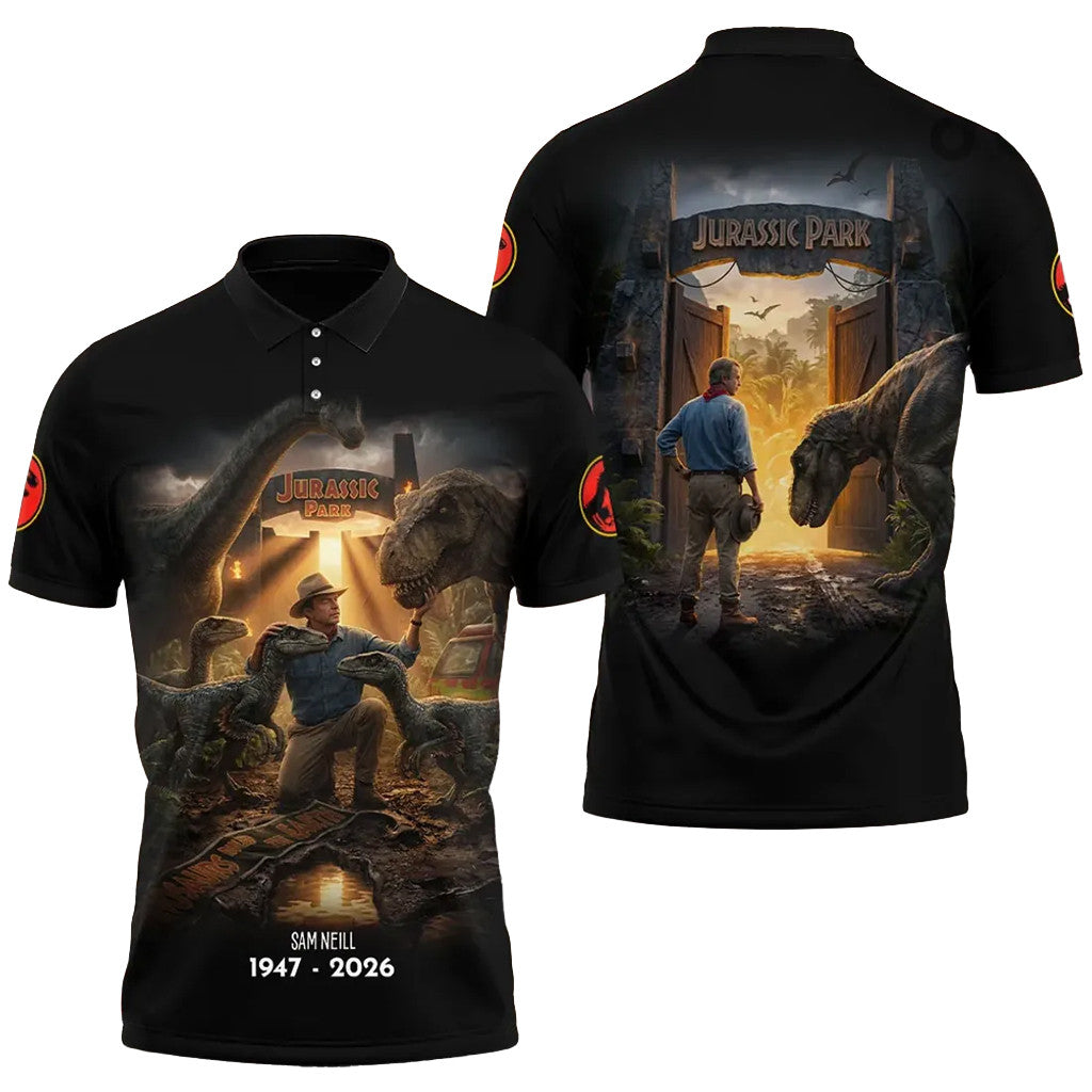 Sam Neill Jurassic Park Commemorative Polo Shirt Thank You For The Memories Sam Neill Merch - Merchluma