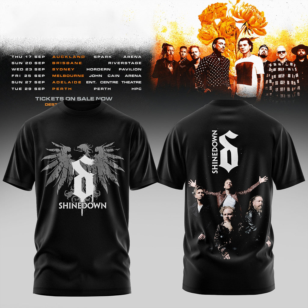 Shinedown X Bush Australia Tour 2026 T-Shirt Black Shinedown Merch Present For Brothers - Merchluma