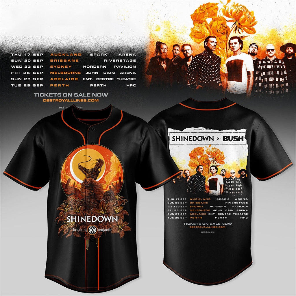 Shinedown X Bush Australia Tour 2026 Baseball Jersey Shinedown Merch Presents For Music Lovers - Merchluma