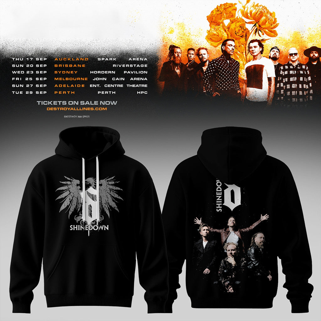 Shinedown X Bush Australia Tour 2026 Hoodie Black Shinedown Merch Cool Gift For Music Fans - Merchluma