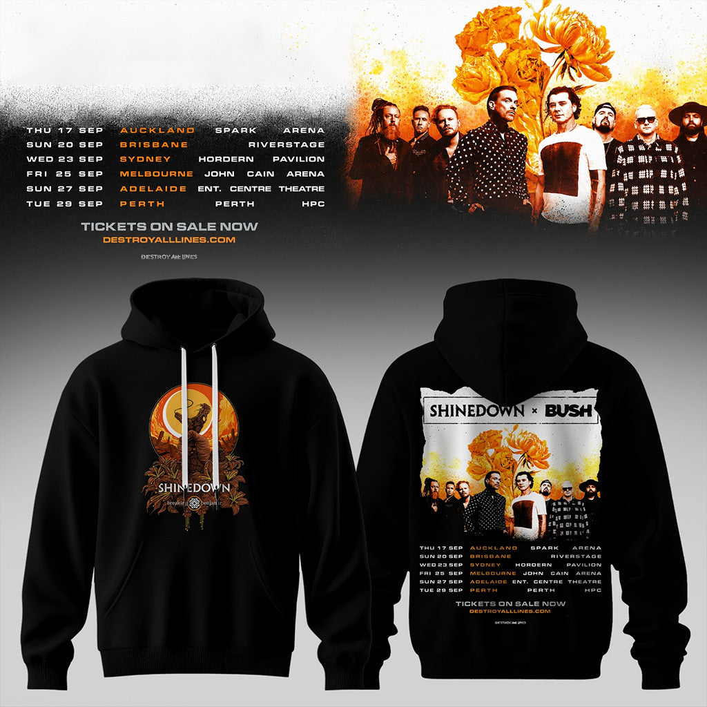 Shinedown X Bush Australia Tour 2026 Hoodie Black Shinedown Merch Music Fan Apparel Best Gifts - Merchluma