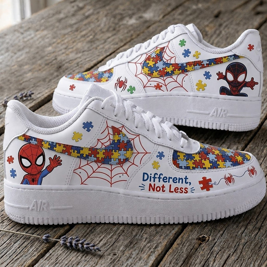 Spider-Man Different Not Less Autism Awareness Low Top Shoes Sneakers Autistic Merch Son Gifts - Merchluma