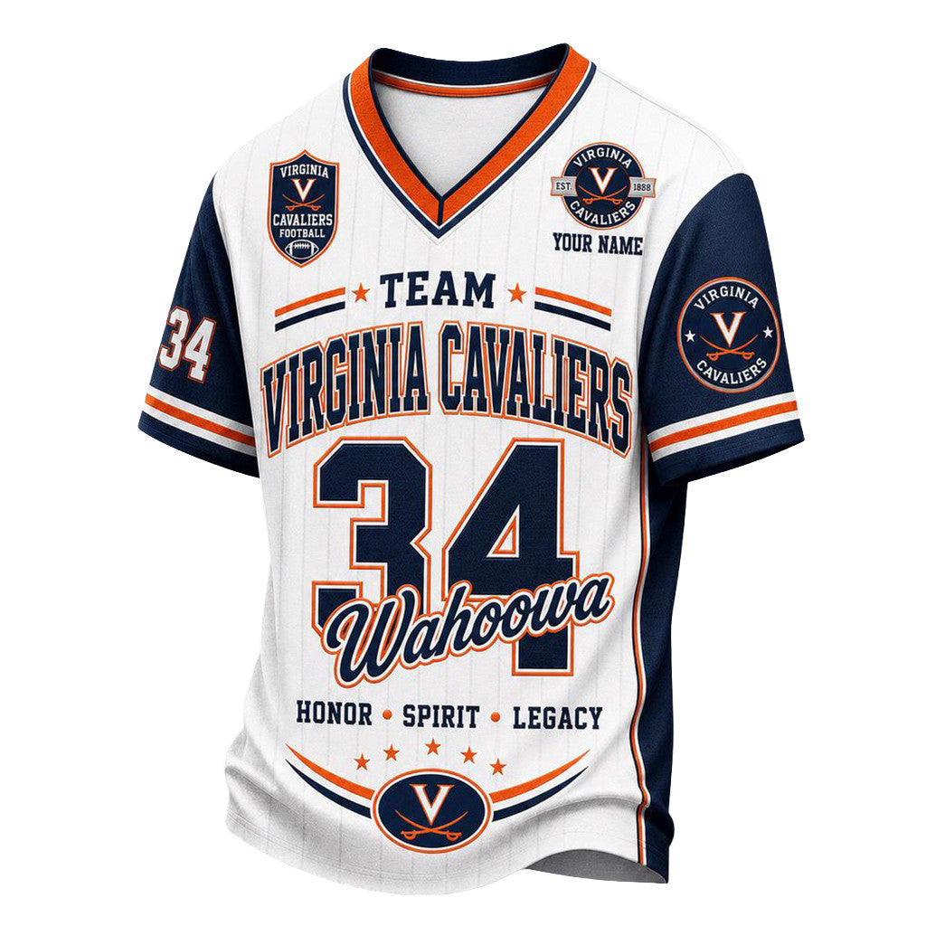 Custom Virginia Cavaliers Team Legacy V-Neck T-Shirt #34 Honor Spirit Legacy Cavaliers Merch - Merchluma