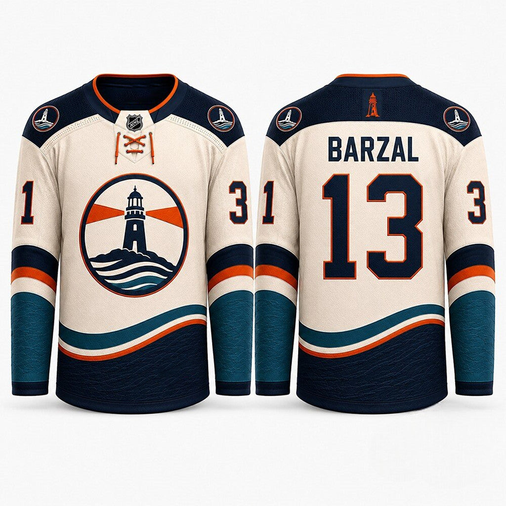 New York Islanders Mathew Barzal 13 Lighthouse Hockey Jersey NY Islanders Merch Fan Gifts - Merchluma