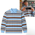 Braided Rope Pattern Alternating Light And Dark Brown Braids Long Sleeve Polo Shirt BFF Gifts - Merchluma
