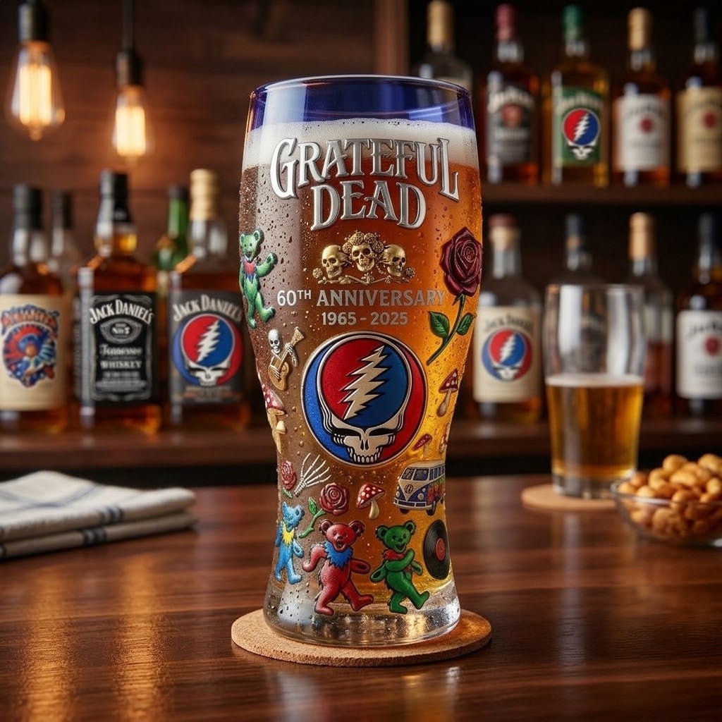 Grateful Dead 60Th Anniversary 1965 2025 Beer Glass Grateful Dead Merch Gifts For Fans - Merchluma