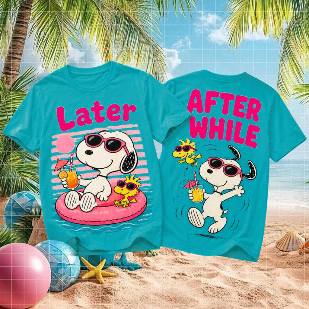 Snoopy Woodstock Later After While Summer Beach T-Shirt Snoopy Merch Useful Gifts For Husband - Merchluma