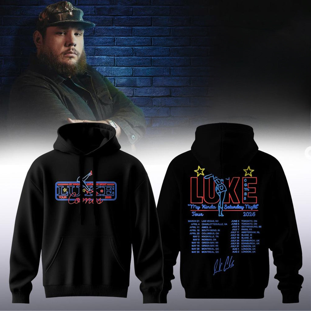 Luke Combs Tour Merch 2026 LC My Kinda Saturday Night Tour Hoodie Black Fan Apparel - Merchluma