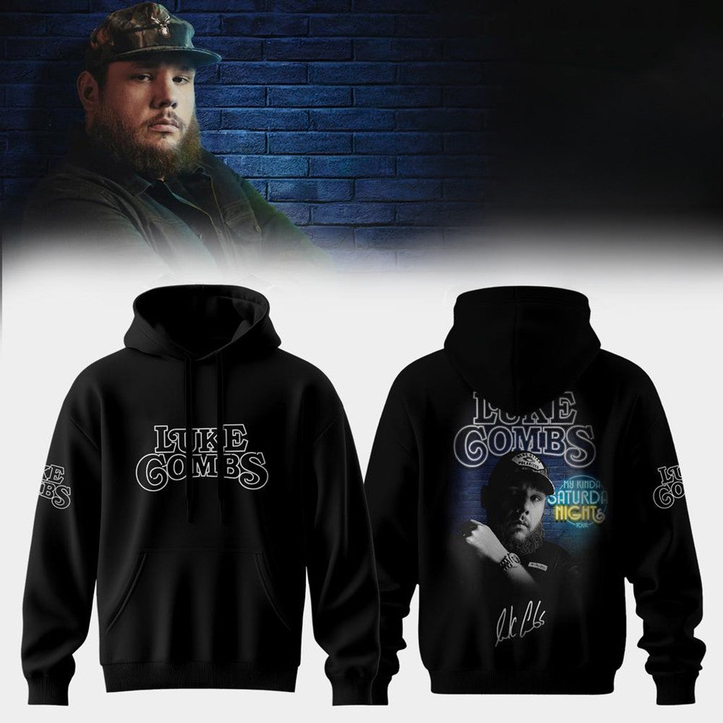 Luke Combs Tour Merch LC My Kinda Saturday Night Tour 2026 Signature Hoodie Black Fan Apparel - Merchluma