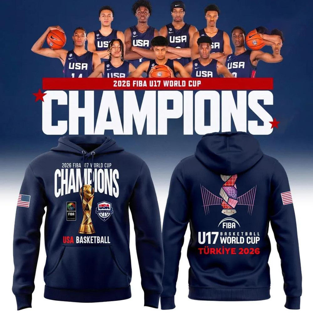 USA Basketball FIBA U17 World Cup 2026 Champions Hoodie Navy USA Basketball Fan Apparel - Merchluma