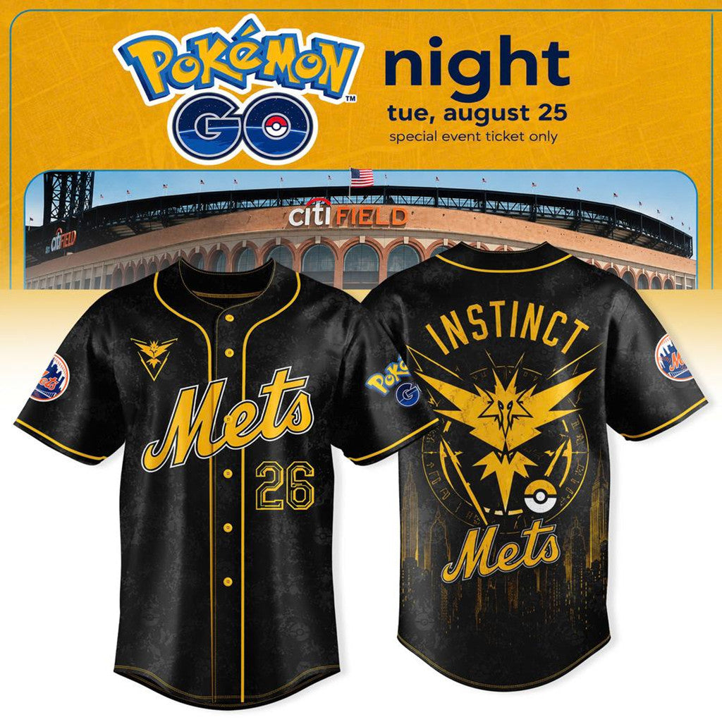 New York Mets x Pokemon GO Night Team Instinct Baseball Jersey NY Mets Merch Gifts For Fans - Merchluma
